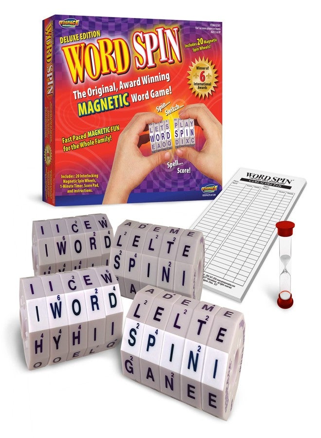 جيو سبيس لعبة Geospace Word Spin Deluxe Family Edition للكبار والصغار - لعبة الكلمات المغناطيسية الحائزة على جوائز مع 20 عجلة دوارة مغناطيسية، ومؤقت، ولوحة تسجيل النقاط - مثالية لحفلات أعياد الميلاد وليالي الألعاب الممتعة! - Image 1
